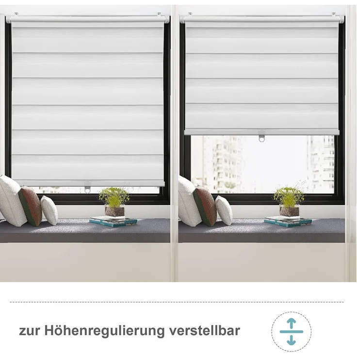 WOLTU Doppelrollo Klemmfix ohne Bohren 70x150 cm Weiß, Duo Rollo Zebrarollo Schnurlos für Fenster & Tür, Seitenzugrollo Fensterrollo ohne Kettenzug lichtdurchlässig & verdunkelnd/Kindersicherung – Bild 4
