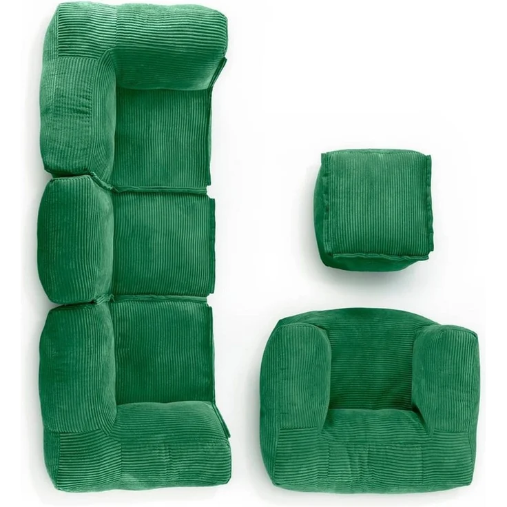 Lumaland Loungeset Modular Basic Set Cord 5tlg. - Indoor Sitzsack Sofa mit Sessel & Pouf, 5 x XXL Indoor Bean Bag mit Füllung - Modulares Sofa mit EPS Perlen – Bild 1