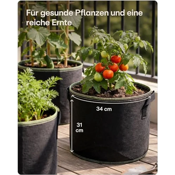 Praknu Pflanzkübel Pflanzsack 30l - 5 STK aus Vliesstoff mit 5 Schilder zum Beschriften (5er Set, 5 St), mit Griff - Für Gemüse, Pflanzen & Blumen - Stofftöpfe - Grow Töpfe – Bild 3