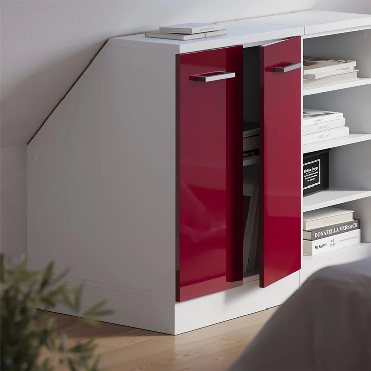 Küchenschrank für Dachschrägen R-Line Rot Hochglanz 60 cm mit 2 Türen, Schrankkorpus 60 cm Tiefe Vicco – Bild 4