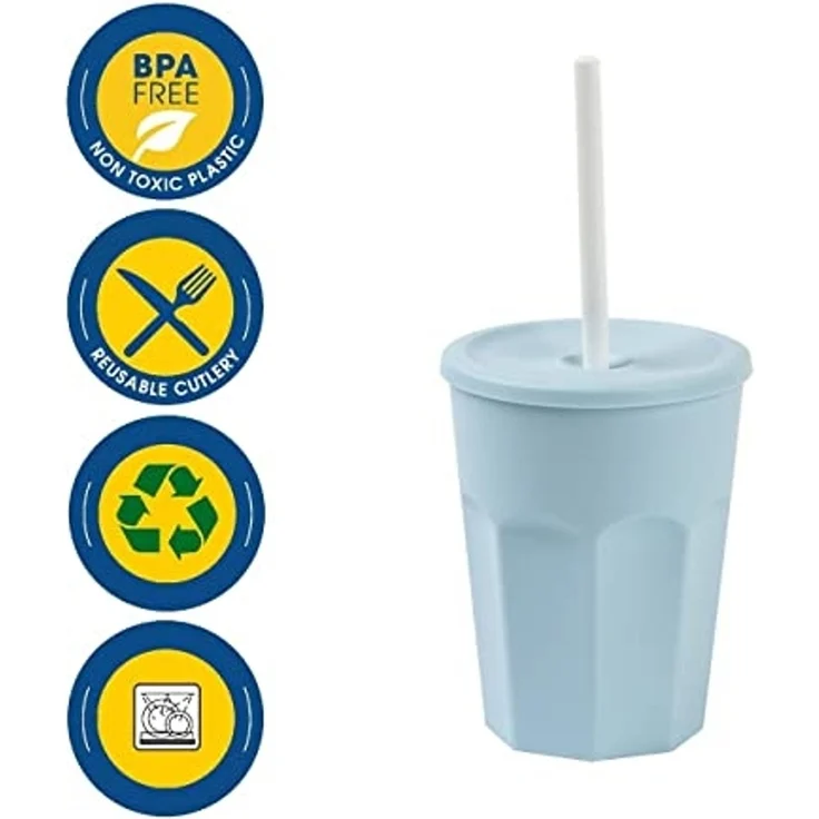 Engelland Becher Wiederverwendbare Plastikbecher mit Deckel und Strohhalm, 0,25 Liter, 10-tlg, Kunststoff, BPA-frei, spülmaschinengeeignet, lebensmittelecht, Temperaturbeständig – Bild 3