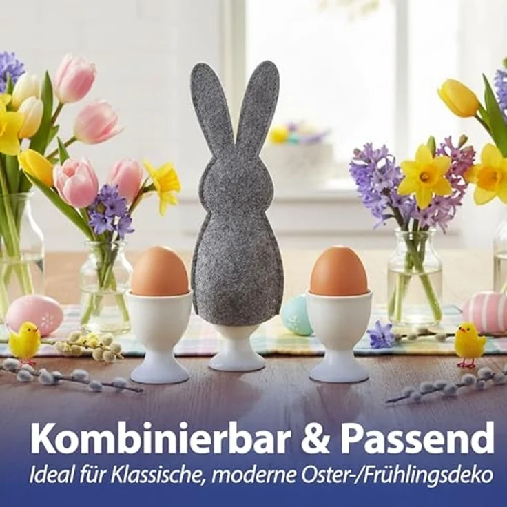 CEPEWA Eierbecher Eierwärmer Hase 6er Set Polyesterfilz grau anthrazit 10,5x23cm Ostern – Bild 5