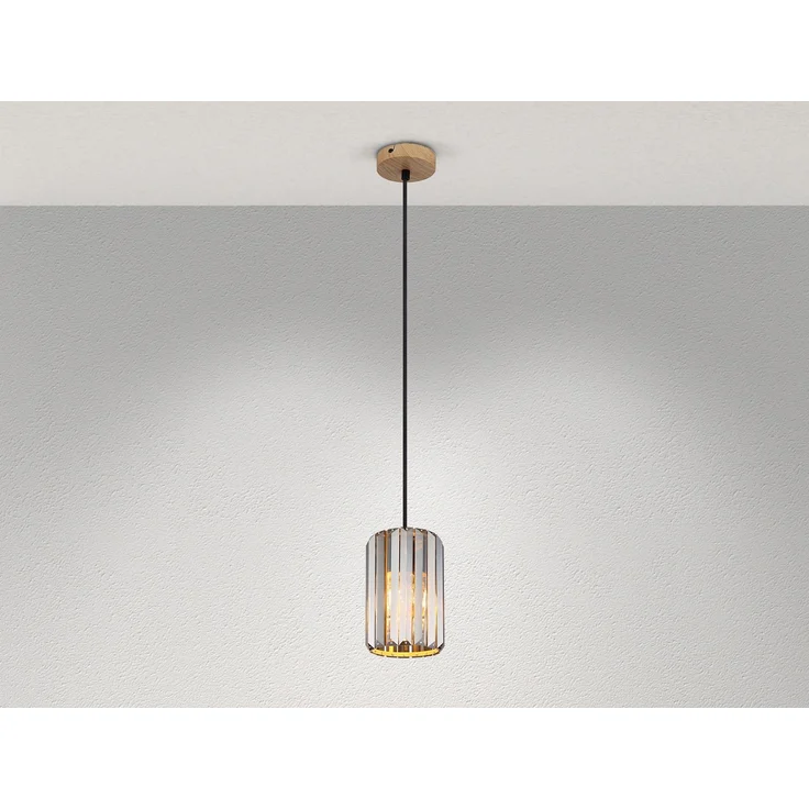 Hängeleuchte, Holzoptik, Kristalle rauch, H 120 cm – Bild 1
