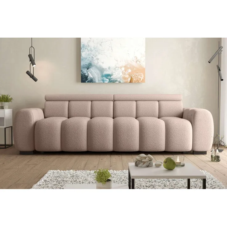 99rooms Alessio Bigsofa Boucle-Stoff ABRIAMO Rosa mit Sitztiefenverstellung