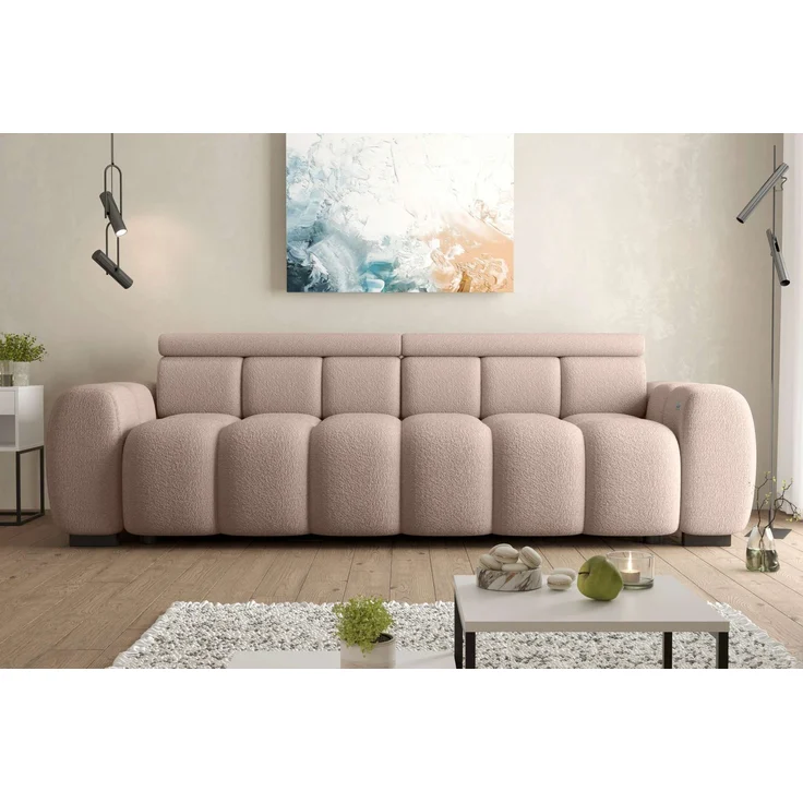 99rooms Alessio Bigsofa Boucle-Stoff ABRIAMO Rosa mit Sitztiefenverstellung