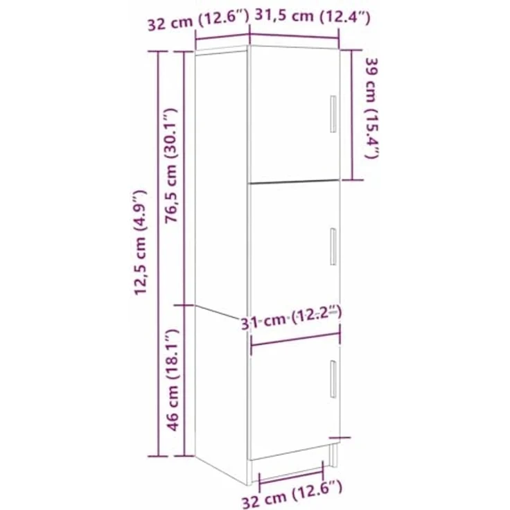 vidaXL Highboard Artisan-Eiche 31,5 x 32 x 122,5 cm 869353 – Bild 3