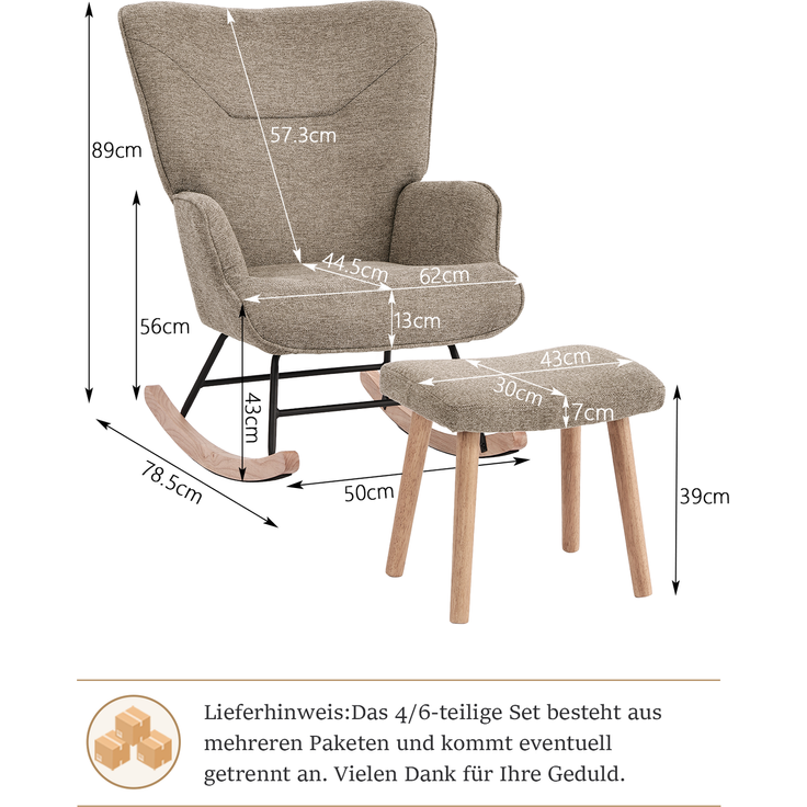 GOEURVANT 5006 Schaukelstuhl mit Hocker (Relaxsessel, Ohrensessel), Webstoff - Sand – Bild 6