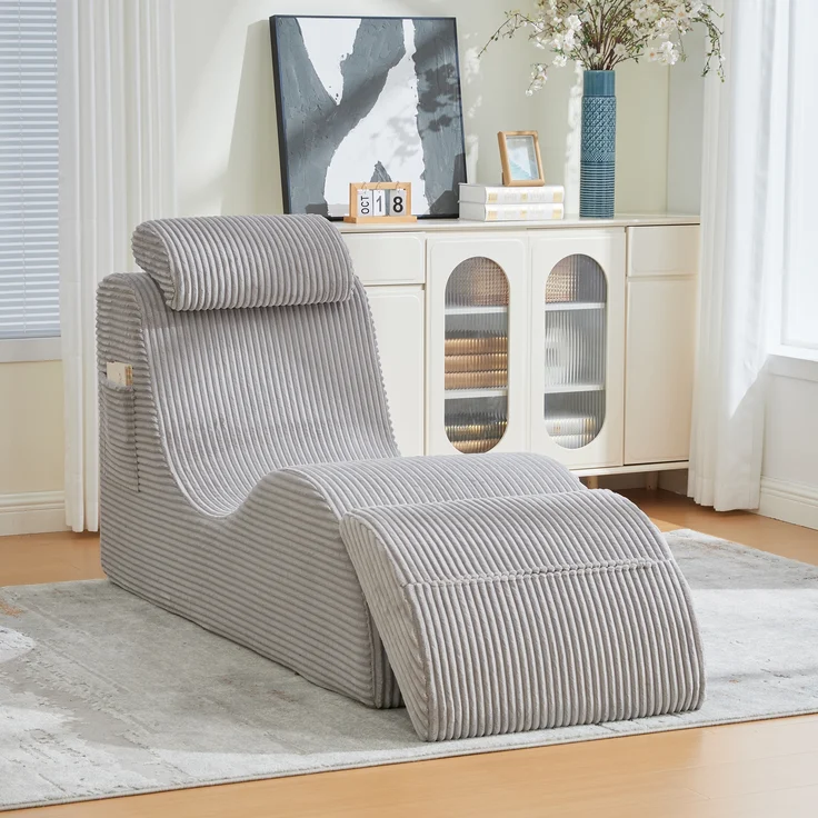 LVHOM Relaxsessel Ergonomisches Design, Lesesessel mit verstellbarer Kopfkissen und Sitzkissen, Fernsehsessel mit Seitentasche, Cord Bezug, bis 200kg belastbar – Bild 2