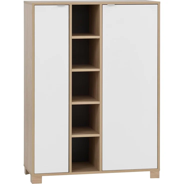 Schildmeyer Highboard Anouk, 701766, Holzwerkstoff, Eiche hell, kreideweiß, 89,6 x 39 x 122,4 cm