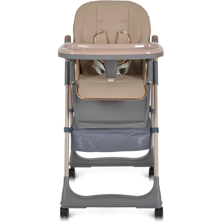 Moni Kinderhochstuhl Lindo klappbar Lätzchen Besteck Räder Korb höhenverstellbar beige – Bild 2