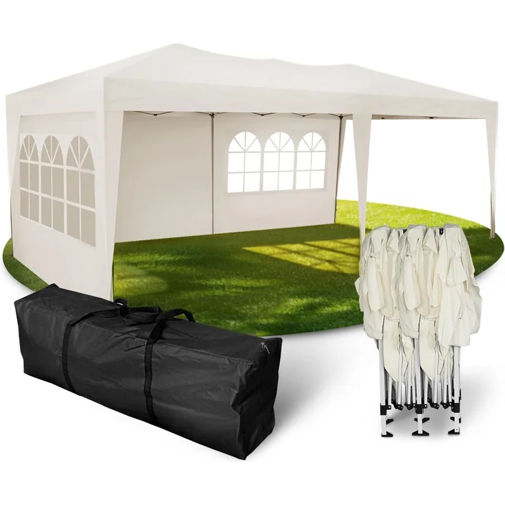 Kronenburg Faltpavillon wasserdicht Pavillon mit 3 Seitenteilen, Gartenzelt, 3x6 m - mit UV Schutz 50+, Champagner – Bild 1