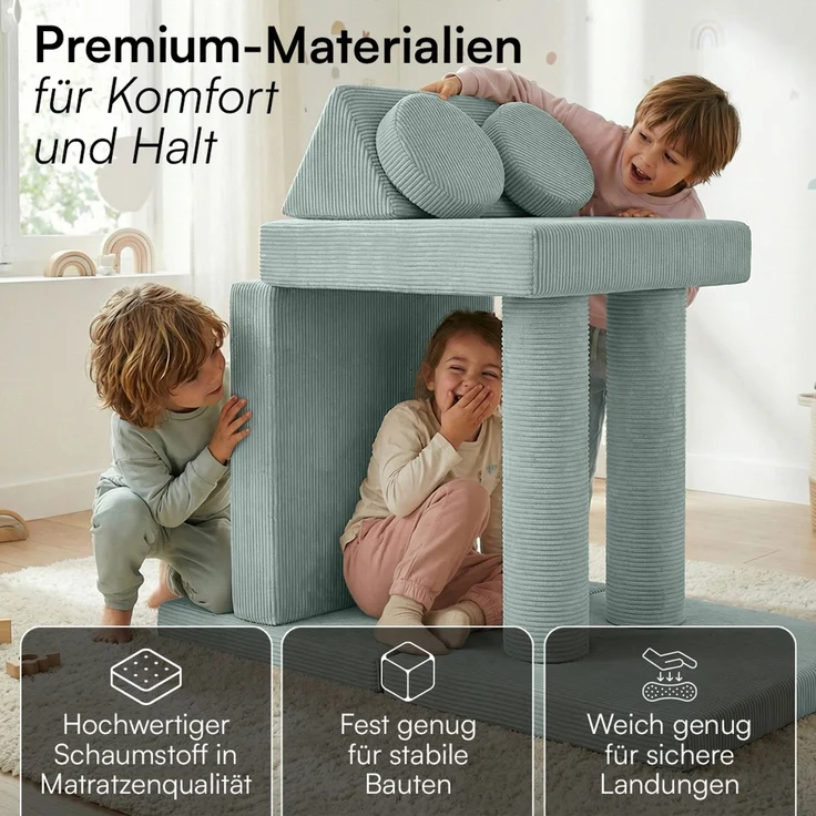 Bellabino 'Nile' Spielsofa mit Kissen und Armlehnen, 8-tlg, Cord, türkis, faltbare Kindercouch, abnehmbarer & waschbarer Bezug, Kindersofa aus Schaumstoff – Bild 6