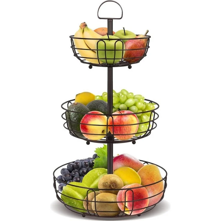 Diwzbyn Etagere 3-stöckige Obst-Etagere aus Metall im Bronzeton – stilvolle Obstschale, Metall, zur Aufbewahrung von Obst, Gemüse und Snacks für die Küche – Bild 1