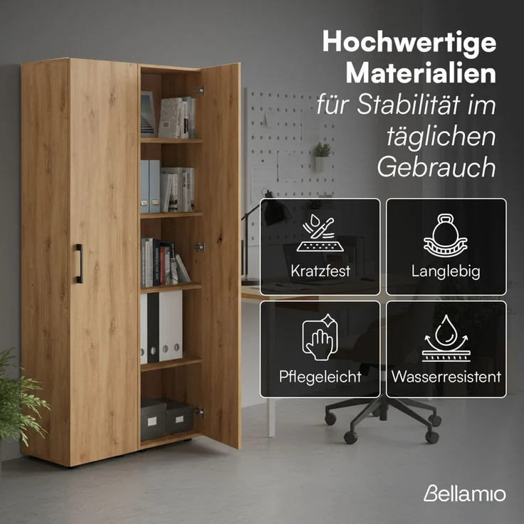 Bellamio 'Apol' Mehrzweckschrank schmal, Eichenoptik, 176x33x40 cm, Aktenschrank mit 5 Ablagefächern, Tür beidseitig montierbar – Bild 5