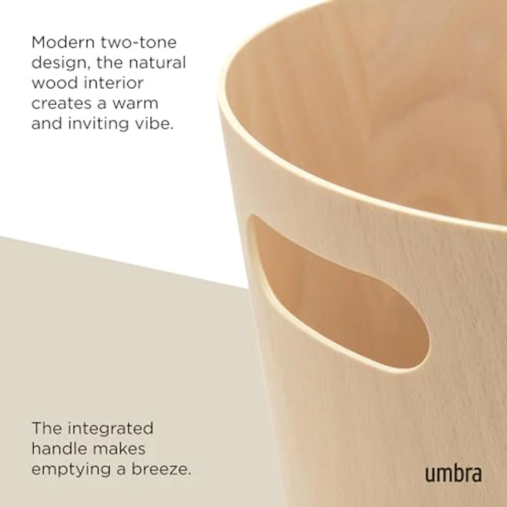 Umbra Woodrow Abfalleimer – Zweifarbiger Holz Papierkorb für Büro, Badezimmer, Wohnzimmer und Mehr, 7,5l Fassungsvermögen, Natur, – Bild 5