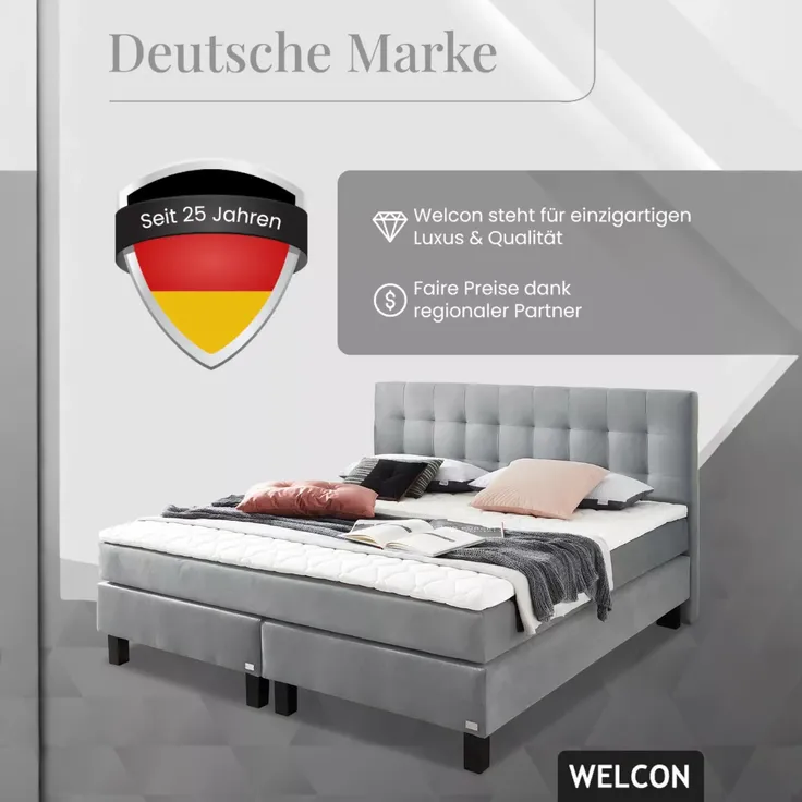 WELCON Rockstar® Limited Edition II Boxspringbett 180x200 cm in Hellgrau und Härtegrad H3