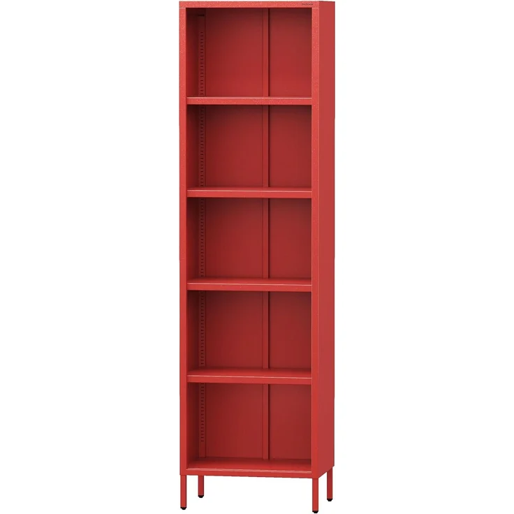 Jan Nowak Bücherregal Metall - Mario | Stabiles Regal Industrial mit 4 höhenverstellbaren Einlegeböden (4x30 kg) und Wandmontage | Hochregal Glitzernd, Regal Schmal | 50 x 180 x 35 cm | Rot – Bild 1