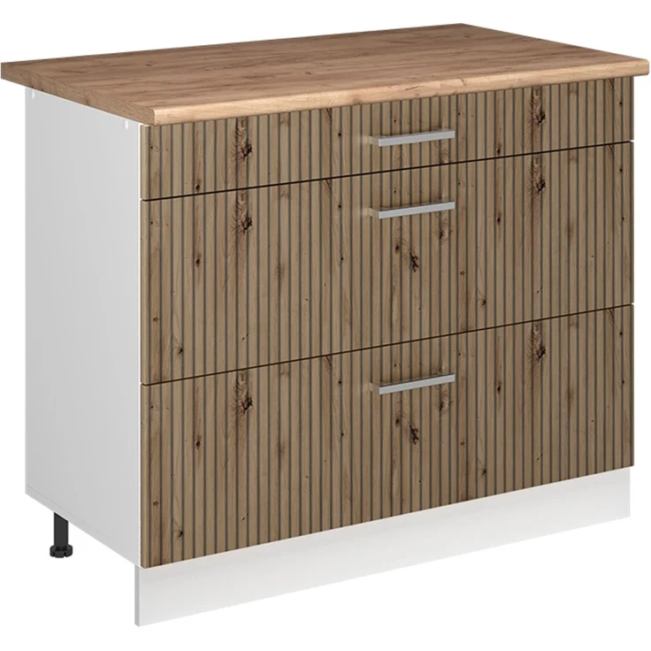 Küchenunterschrank R-Line Artisan-Eiche/Weiß 100 cm Arbeitsplatte Goldkraft Eiche Vicco – Bild 1