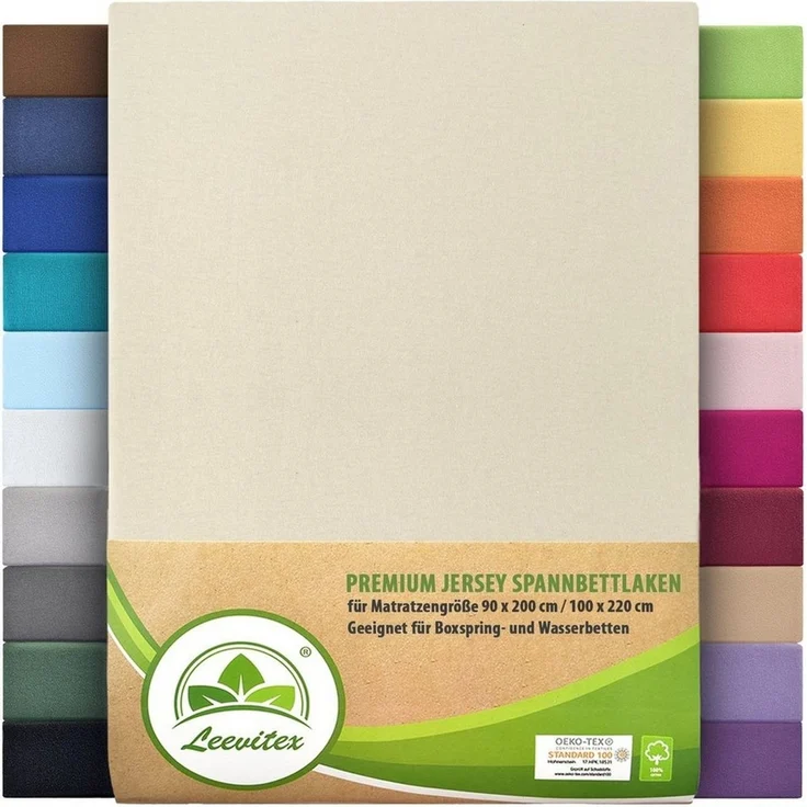 leevitex® Spannbettlaken Spannbettlaken Premium Elasthan, Gummizug: rundum, blickdicht, Anti-Pilling, 97% Baumwolle, 3% Elasthan, 40 cm Steg – Bild 2