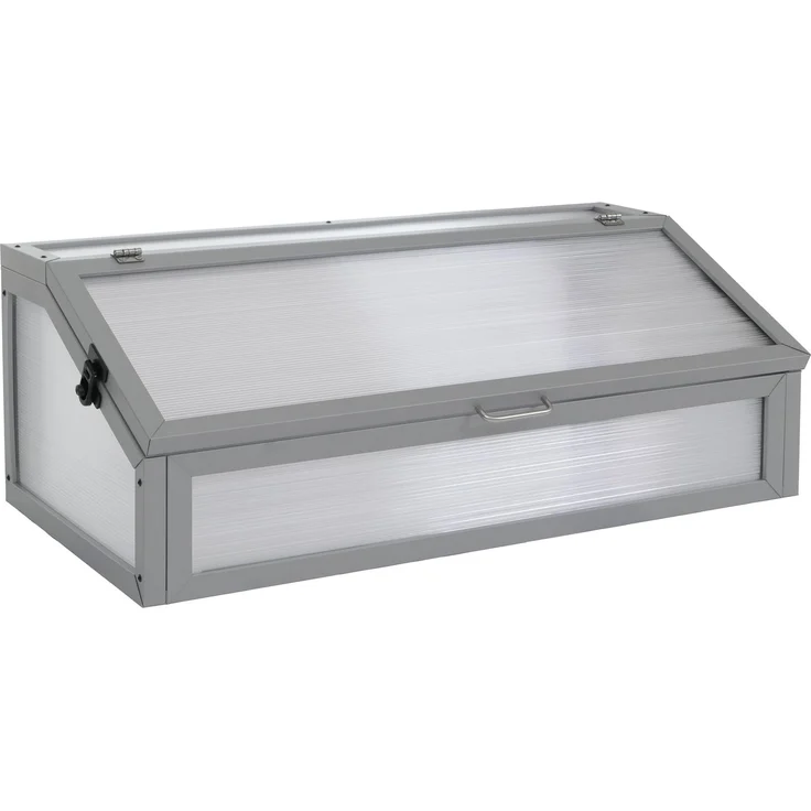 Frühbeetaufsatz HWC-R37, Gewächshaus Pflanzbeetaufsatz Beetabdeckung Stahl Polycarbonat 36 x 100 x 50 cm ~ grau – Bild 8