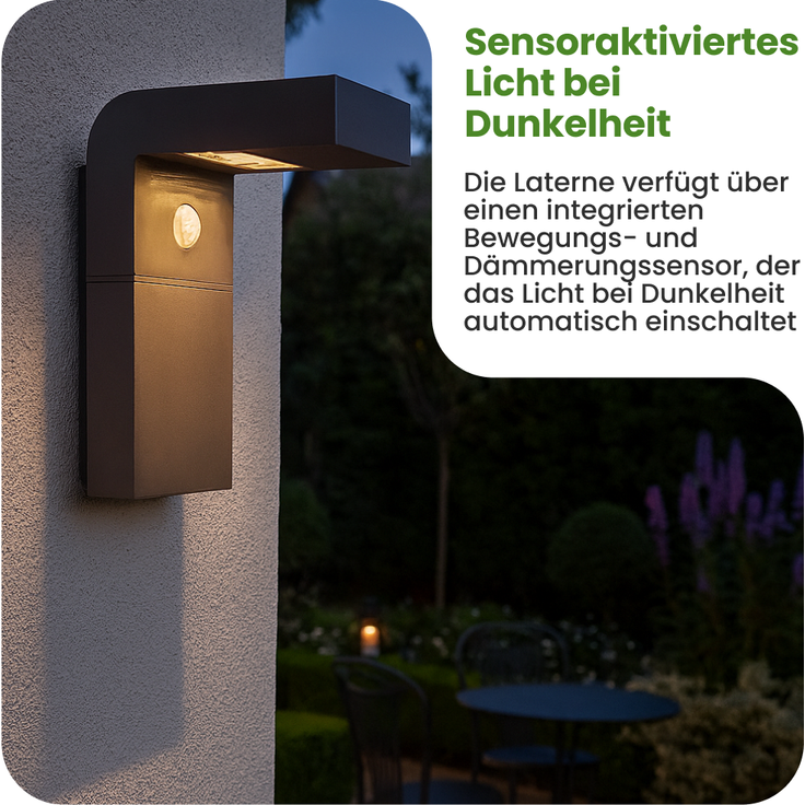 Star Solar LED Wandlaterne „Vici“ - mit Bewegungs- und Dämmerungssensor - 300 Lumen Lichtimpuls & sanftes Dauerlicht - Warmweiß - Für den Außenbereich - 20 cm Höhe - Schwarz – Bild 5