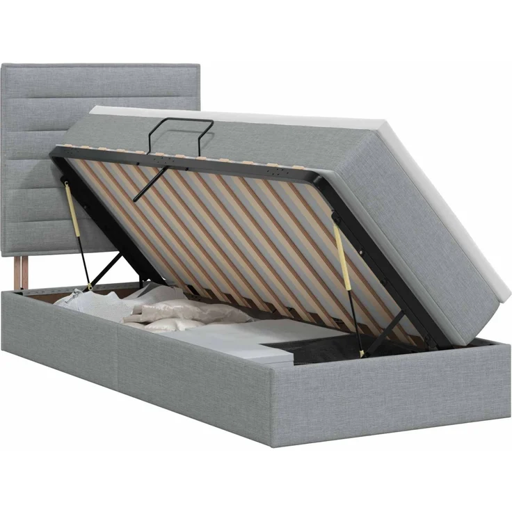vidaXL Aufbewahrungsbett mit Matratze Hellgrau 100 x 200 cm Stoff 3459420 – Bild 2