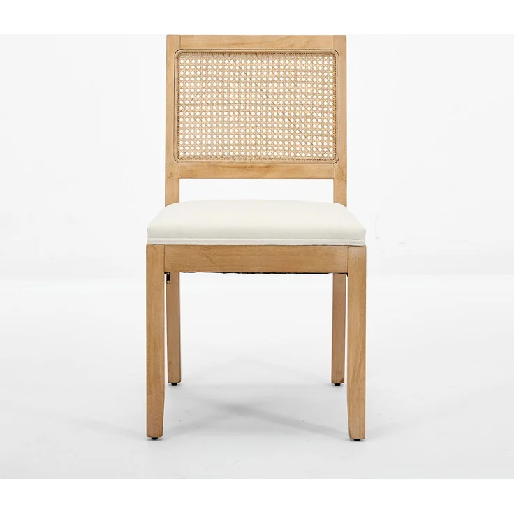 2er-Set Rattan-Esszimmerstühle, Landhausküchenstühle mit Rohrgeflecht-Rückenlehne, Mid-Century-Modern-Stühle mit Naturholzrahmen, weiche Schaumstoff- und S-Federkissen für die Küche, Beige, CA2883BG – Beige – 56 x 48 x 86,5 cm – YOUDENOVA – Bild 2