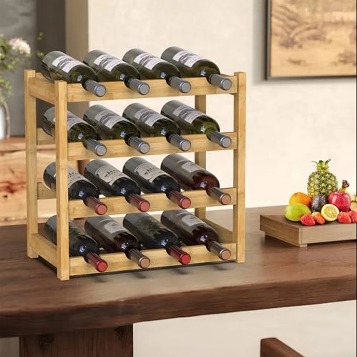 BAKAJI Weinregal aus Bambusholz mit 6 Fächern für Champagner, Flaschenregal für Bar, Wohnzimmer, Küche, Bistro, Restaurant, 43,5 x 25 x 43 cm (Natur) – Bild 3