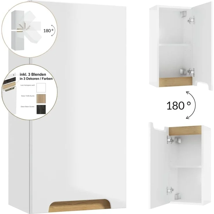Lomadox Hängeschrank SOFIA-107 Badmöbel drehbar um 180° in Hochglanz weiß lackiert, : 30/60/22 cm – Bild 3
