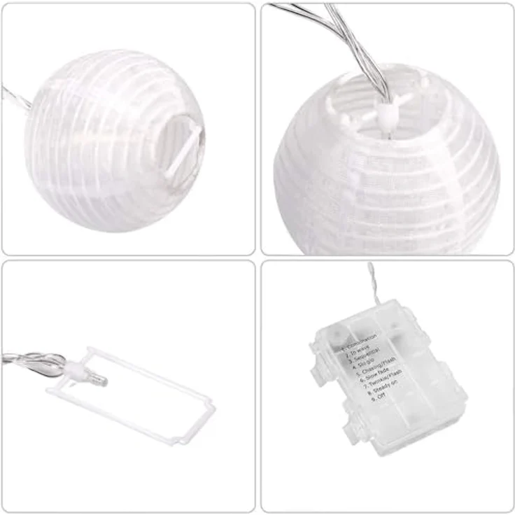 SALCAR 10m Lampion LED Lichterketten Batteriebetriebene, 40er LED Laternen Lichterkette Auße Beleuchtung für Garten, Terrasse, Hof, Haus - Warm – Bild 6