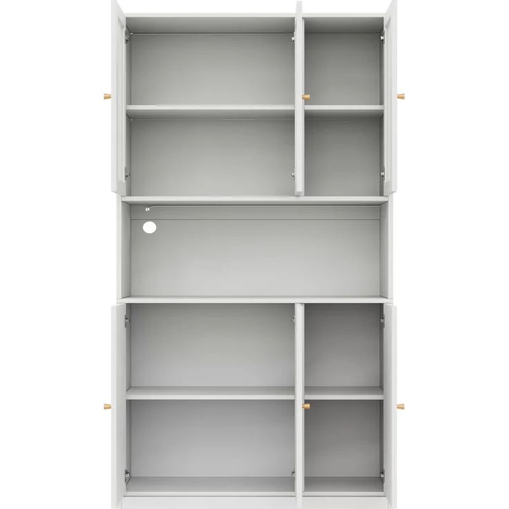 ZUBALIYA Bücherschrank 100×35×200 cm mit Glastüren und LED-Beleuchtung – Standregal mit Vitrine, offenem Fach und 3 Türen, Aktenschrank für Ordner und Bücher, Weiß – Bild 4