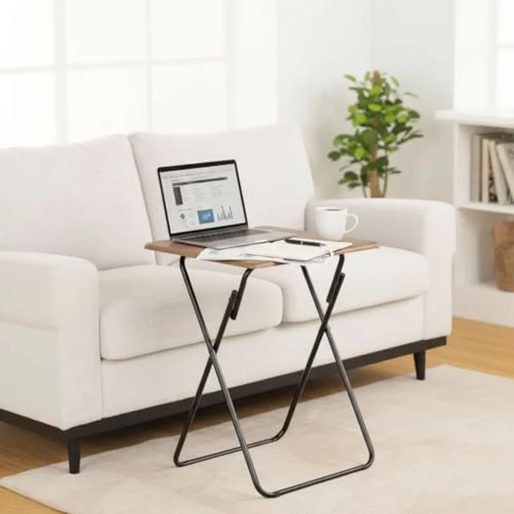 FurnitureR Klappbare Beistelltische, 2er Set, Multifunktional, Tablett Tisch, Sofaside Tisch für Wohnzimmer Esszimmer Büro,Vintage Braun, 48 x 38 x 66,5 cm, – Bild 5