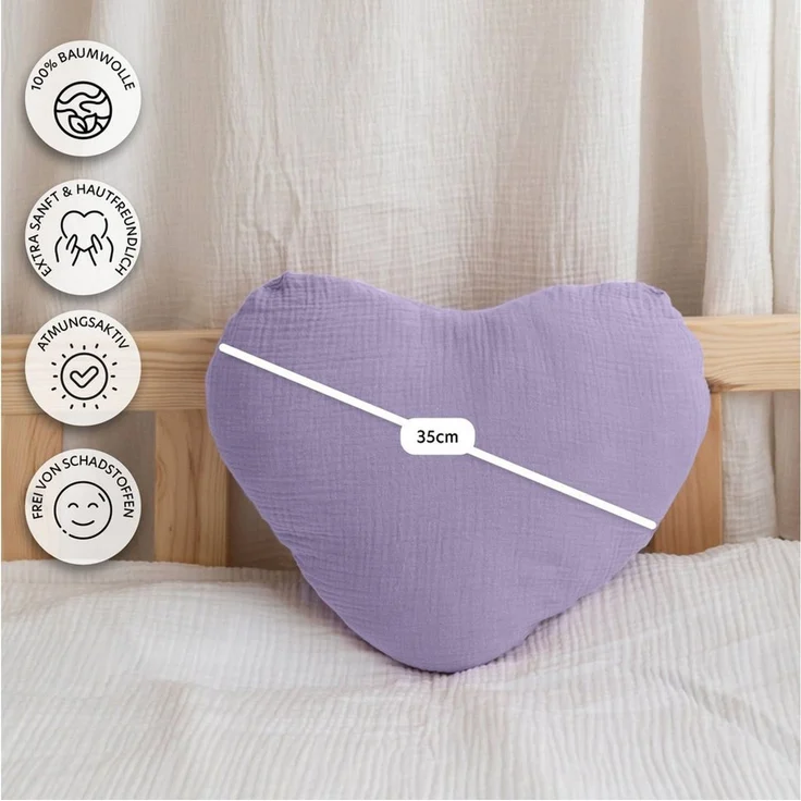 lilimaus Dekokissen Dekokissen Kinderzimmer - Kuschelkissen Herz & Stern in 12 Farben, Dekokissen Musselin Baumwolle für Kinderzimmer – Bild 4