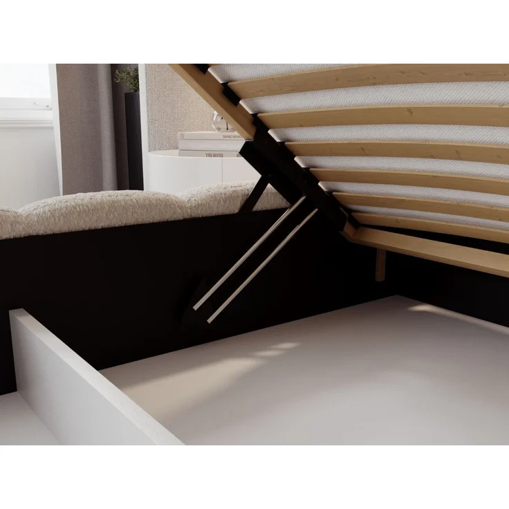 GRAINGOLD Modo Polsterbett 140x200, Doppelbett mit Kopfteil, groß Stauraum, Bouclé-Stoff, Beige – Bild 7