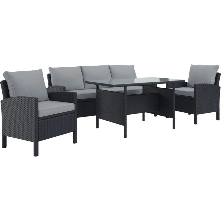 KONIFERA Gartenlounge-Set »Brooklyn«, (Set, 12-tlg, 1x 3er Sofabank, 2 Sessel, Tisch 66x120x74 cm, inkl. Auflagen), Stahl/Polyrattan