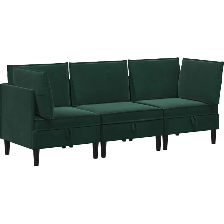 vidaXL Wohnzimmergarnitur mit Kissen 3 pcs Dunkelgrün Samt 3413738 – Bild 2