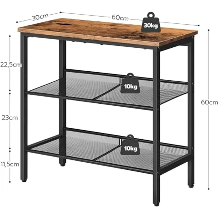 HOOBRO Beistelltisch, 3 Ebenen Couchtisch, Nachttisch mit 2 verstellbaren schrägen Regalen, für kleine Räume, Flur, Wohnzimmer, Schlafzimmer, Vintagebraun und Schwarz EBF23BZ01G1 – Bild 3