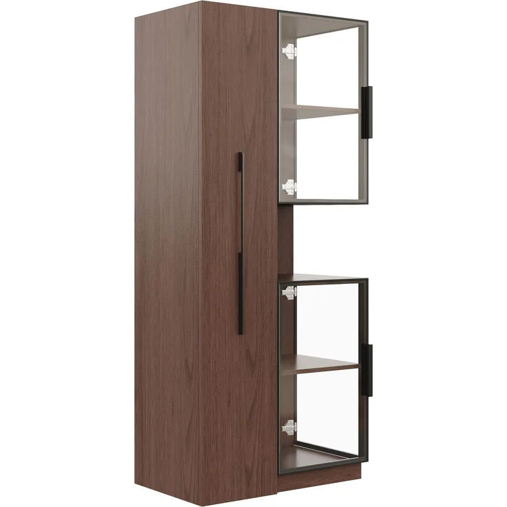 ZUBALIYA Vitrinenschrank 70×38×160 cm mit Ausziehregal – Doppelglas-Standvitrine LED, MDF-Schrank Walnuss, Glasvitrine & Aufbewahrung, multifunktionaler Hochschrank für Wohnzimmer, Esszimmer, Küche – Bild 12