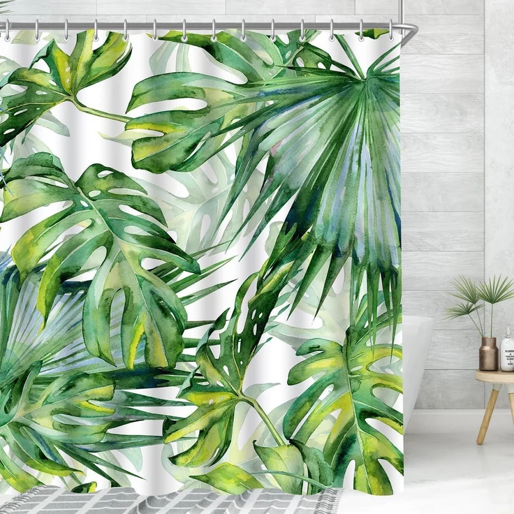 Duschvorhang 120x200cm Grün Blätter, Antischimmel Textil, Wasserdicht, Waschbar – Bild 8