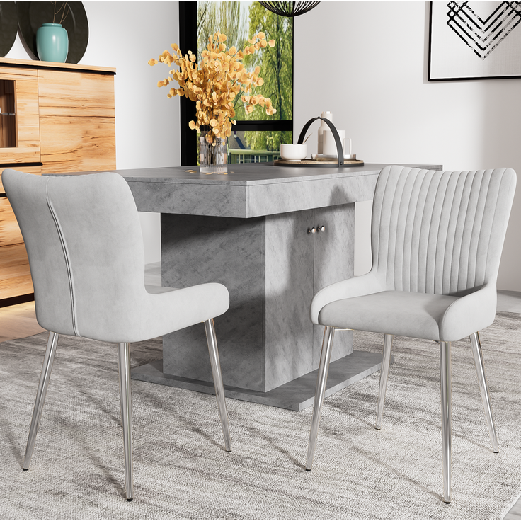 Esszimmerstuhl 2er-Set, Samt mit Metallgestell, 74x58x48 cm, Grau – Bild 2