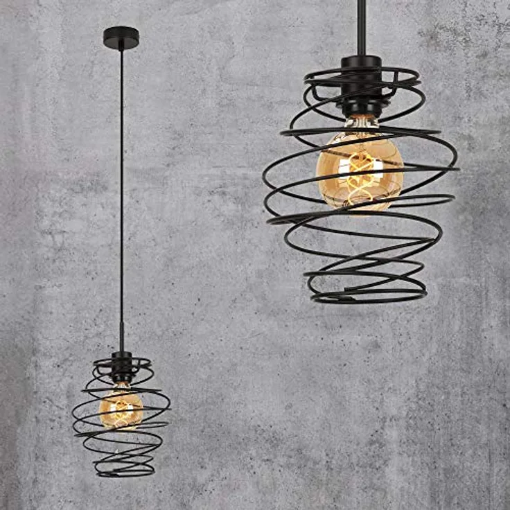 Briloner Pendelleuchte SWIRL, Hängelampe mit dekorativen Metallspiralen, 60 W, IP20, schwarz, Ø 21 cm, exkl. 1x E27