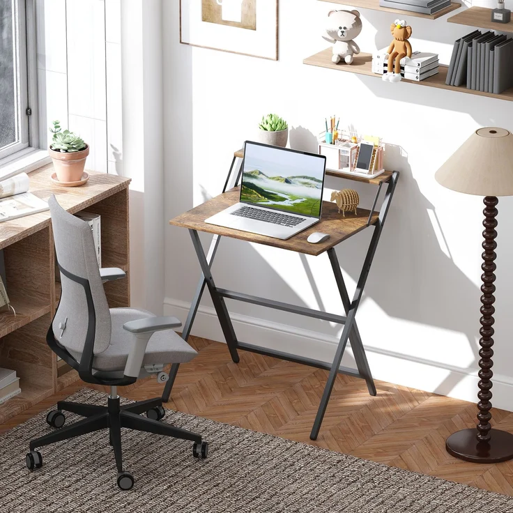 MELAYR, Klappbarer Schreibtisch 65,5 x 45 cm mit Ablagefach für Schlafzimmer und kleine Räume, Rustikales Braun – Bild 3