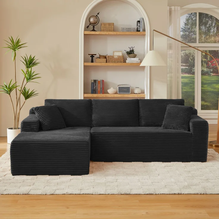 Sofa Schwarz, modulares L-Design mit Memory-Schaum und atmungsaktivem Bezug,65x252.5x163 cm – Bild 3