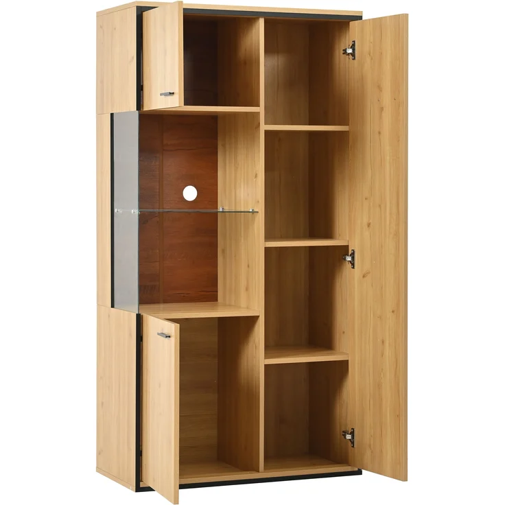 Vitrine aus MDF mit Glastür & LED-Beleuchtung, 77,5x40x150 cm, Natur – Bild 9