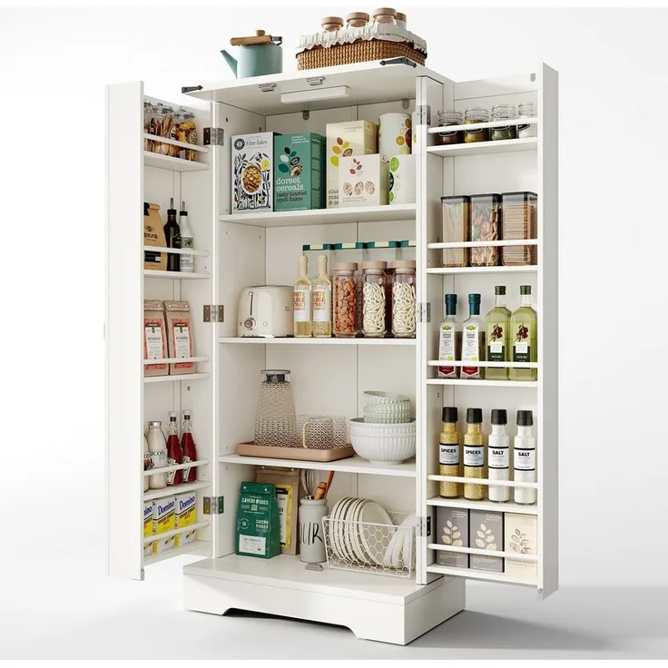 Yorbay Mehrzweckschrank Küchenschrank mit LED-Beleuchtung & verstellbaren Regalen (60x35x128,5 cm) Speiseschrank, Vorratsschrank, Aufbewahrungsschrank