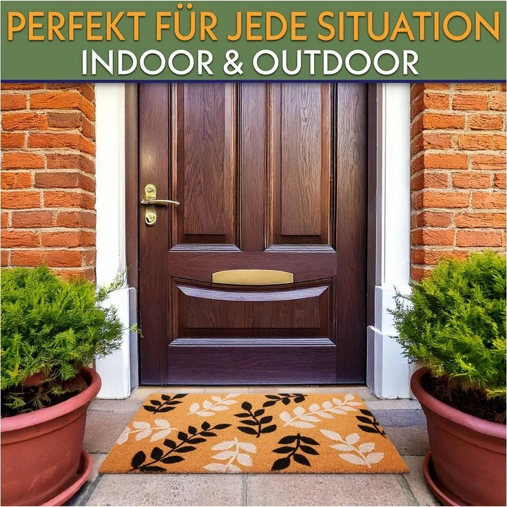 BRUBAKER Fußmatte Blumen und Pflanzen - 45x75 cm Schmutzfangmatte - Kokos Fußabtreter, Rechteckig, Höhe: 16 mm, Antirutsch Türmatte für Außen und Innen - Wetterfest und Rutschfest – Bild 2