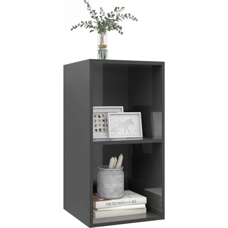 TV-Wandschrank, TV-Hängeboard Fernsehschrank Hochglanz-Grau 37x37x72 cm Holzwerkstoff – Bild 3