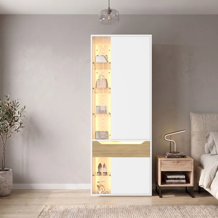 Kleiderschrank B 75 x T 50 x H 200 cm aus MDF mit LED-Glasvitrine – Bild 2
