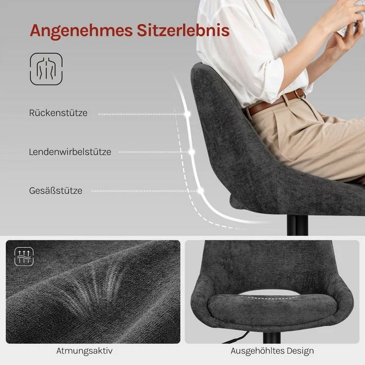 Woltu Barhocker (2 St), Höhenverstellbarer 360° Drehbar Sitzbezug aus Chenille – Bild 4