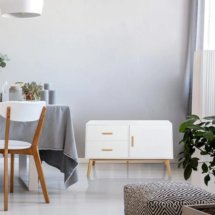hjh LIVING Sideboard mit 2 Schubladen und 1 Tür TAROLO Kommode 120 x 40 x 72 cm Schrank im skandinavischen Stil Weiß, Fußgestell in Eiche – Bild 3